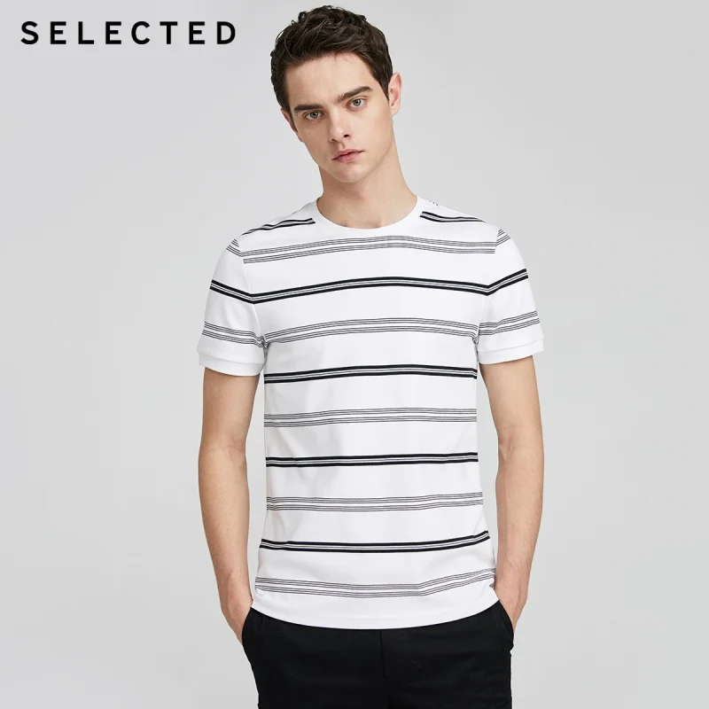 

SELECTED Men's Cotton Striped Short-sleeved Knit T-shirt S|420101534