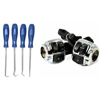 

4Pc Hook and Pick Set Seal Remover Removal Tool & 1 Pair Motorcycle 1 Inch Handlebar Control Switches Wiring Harness