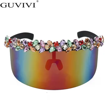 

Diamond Oversized Mirror Sunglasses Women Men Luxury Big Frame Coating Visor Mask Sun Glasses One Piece Shield Shades UV400