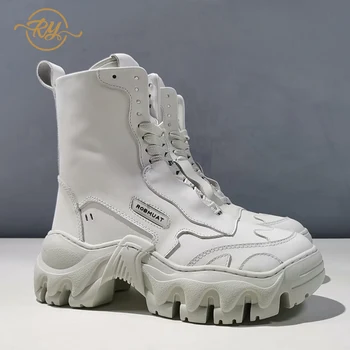 

RY-RELAA Europe station Womens boots 2020 fashion Genuine Leather Womens ankle boots ins New autumn and winter Platform boots