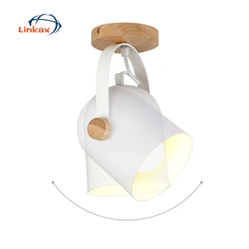

360 Degrees Adjudtable LED Ceiling Light E27 LED wall Lights Living Room TV Background Aisle Ceiling Iron+Wood White