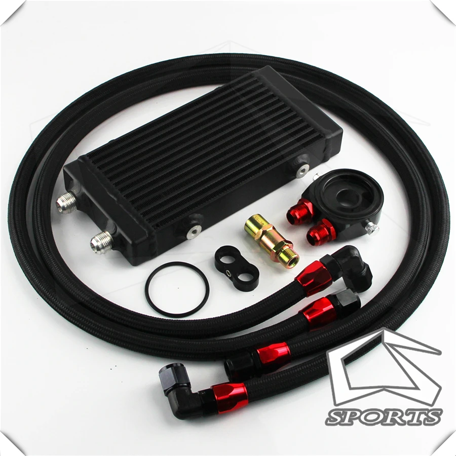

9.5"x5.5"x1.58" core Universal Small Dual Pass Bar & Plate Oil Cooler + Flat Filter Adapter Hose Kit