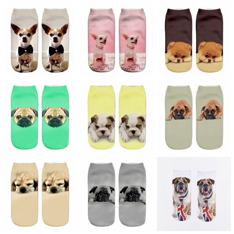 Носки-башмачки с 3D принтом милые Мультяшные забавные носки для бульдога Чихуахуа Индивидуальные женские носки подарки для дружбы