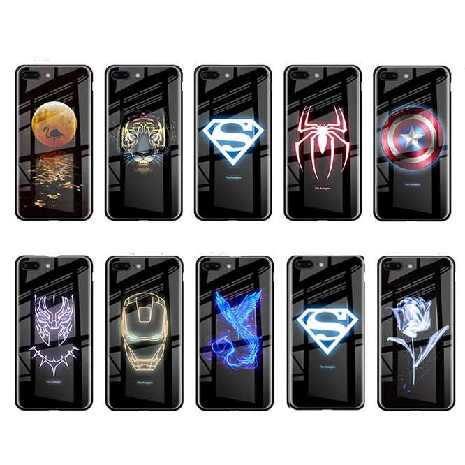 

Luminous Marvel Glass Case For iPhone 7 8 6 6s Plus X Xs Max Xr Black Panther Phoenix Iron Man Spiderman Batman Cover Capa