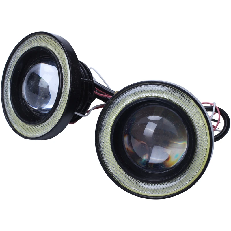 2Pcs RGB 3.5 Inch Projector LED DRL Driving Bulbs Fog Light COB Halo