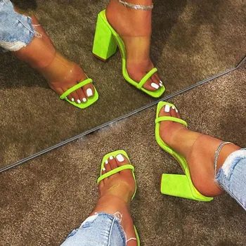 

Women Transparent Sandals Ladies High Heel Slippers Candy Color Open Toes Thick Heel Fashion Female Slides Summer Shoes ert