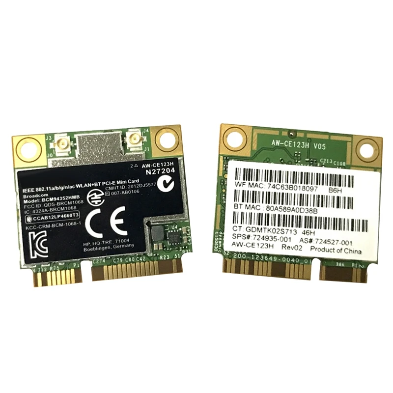 BCM4352 BCM94352HMB Половина мини PCIe pci-экспресс беспроводная wifi WLAN BT Bluetooth карта 802.11AC 867 МГц для 724935-001