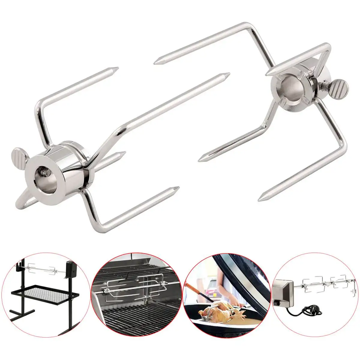 Rotisserie Barbecue Chicken Meat Forks Stainless Steel Spit Charcoal Kitchen 