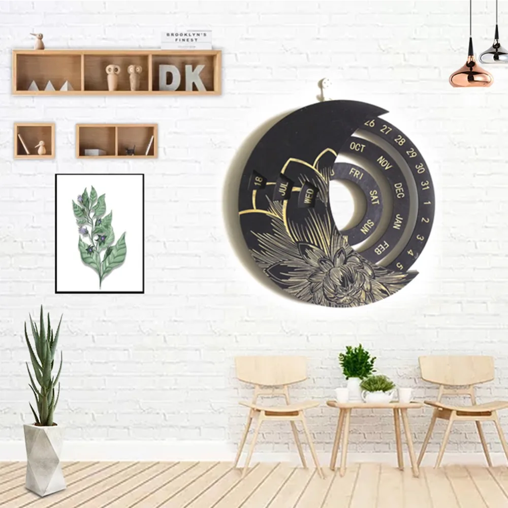 Wooden Round Turntable Calendar Creative Wooden Wall Calendar Wall Hanging Crafts Desktop Decorative Classic Gift