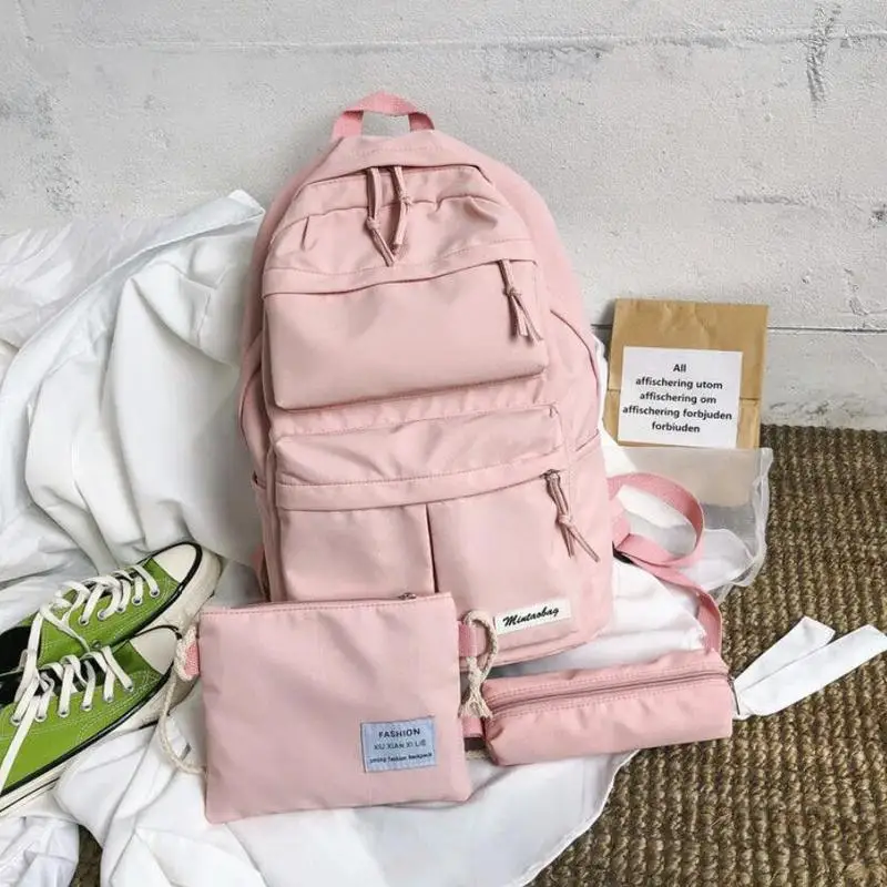 

Pink 3 Piece Set Student Backpack Teenage Girls School Bags Women Bookbags Oxford Schoolbag Teen Campus High School Bag 2019 New