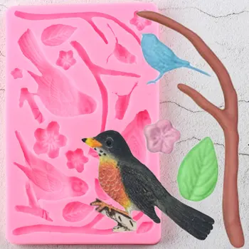 

Birds Tree Branch Flower Silicone Mold Cake Border Fondant Molds DIY Cake Decorating Tools Candy Clay Chocolate Gumpaste Moulds