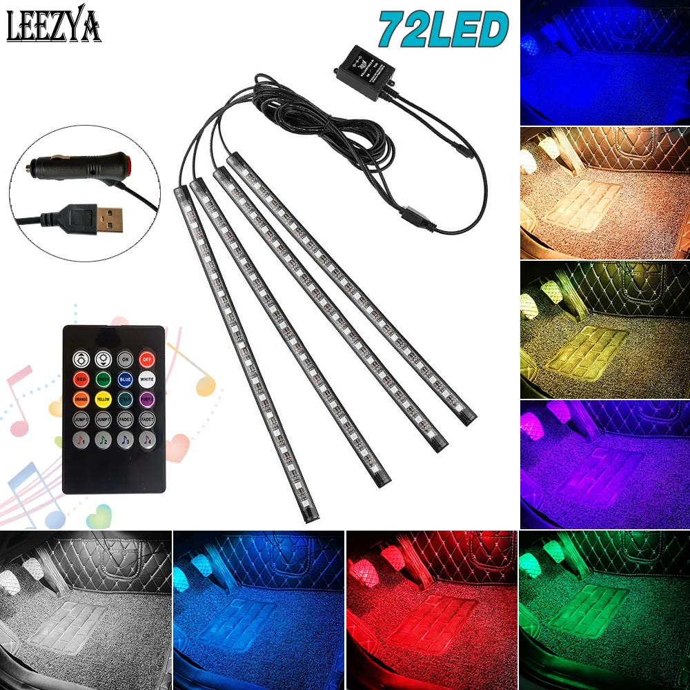 Светодиодная ленсветильник RGB для салона автомобиля неоновая разноцветная лампа