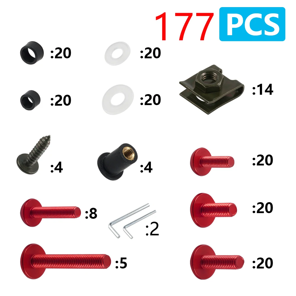 CNC 나사 너트 페어링 볼트 키트, 혼다 CBR600RR CBR900RR CBR929RR CBR1000RR CBR 600RR 900RR 929RR 1000RR 600 F2 F3 F4, 177 개
