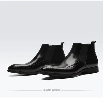 

New Men Leather Boots Botines Hombre Leather Boots Botas Work Shoes Hombre Black Brown Pointed Toe Ankle Genuine Leather Rubber