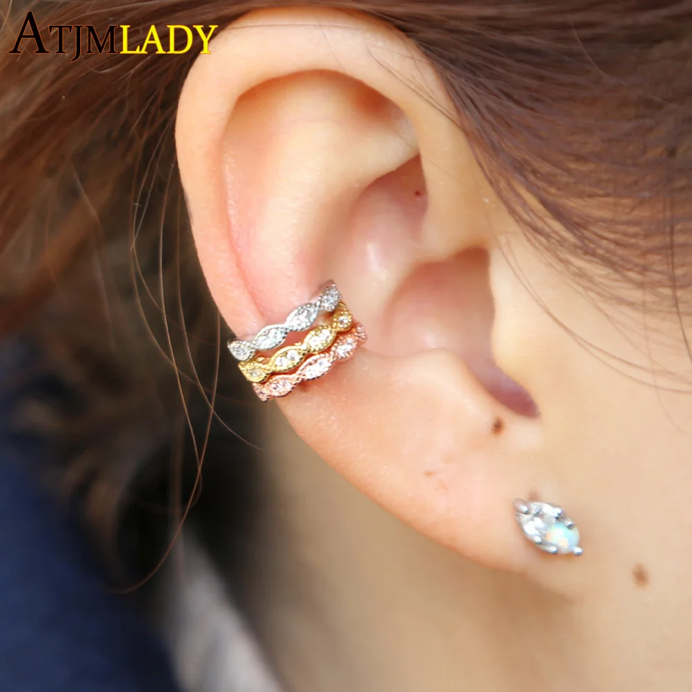 Женские серьги Клипсы из серебра 925 пробы с фианитом|clip on earrings|ear cuff clipcuff clip earings |