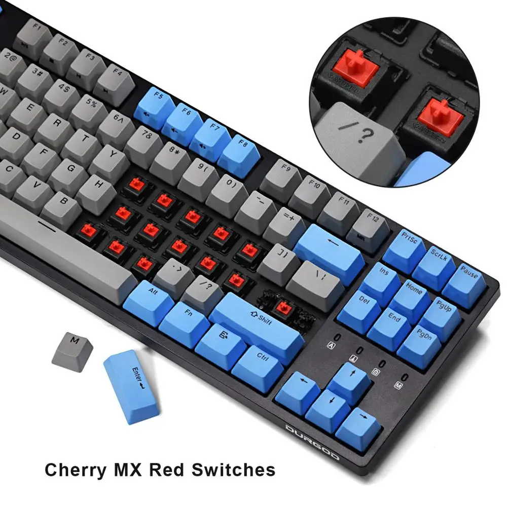 Durgod K320 механическая клавиатура TKL 87 клавиш PBT Doubleshot клавиши Cherry MX коричневый синий и красный цвета Серебро Silent красный переключатель-QWERTY клавиатура-раскладка клавиатуры - Цвет: Red Switches