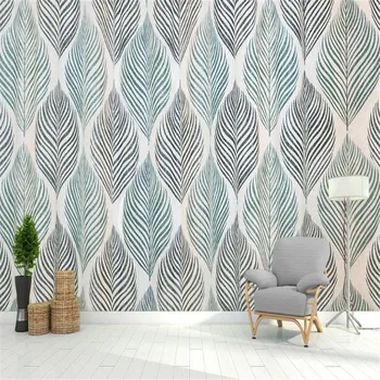 

Milofi custom large-scale mural Nordic simple retro hand-painted leaves texture color block TV background wall