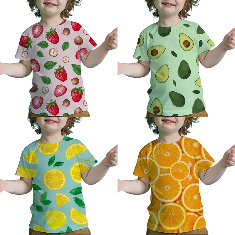 

Toddler 3D Funny Fruits Printed T Shirts Baby Boys Girls Kids Tee Tops Summer Children Avocado Strawberry Lemon Apple T-shirts