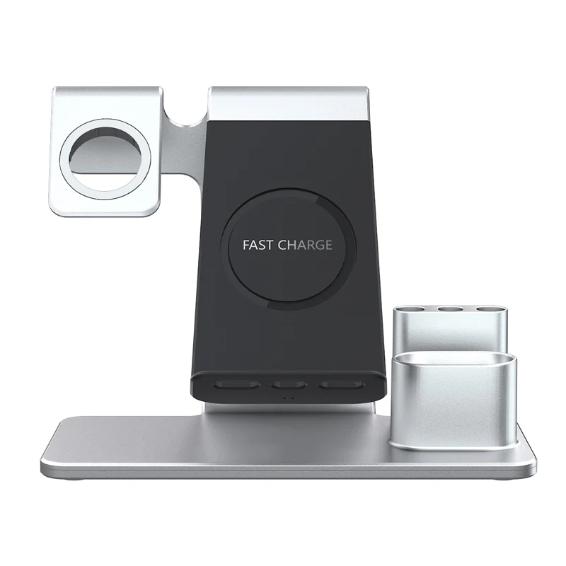 Tongdaytech 4 в 1 Qi Беспроводное зарядное устройство Держатель для iPhone X 8 XS 11 Pro Max быстрое зарядное устройство Подставка для Apple Airpods Watch 5 4 3 2 1 - Цвет: Sliver