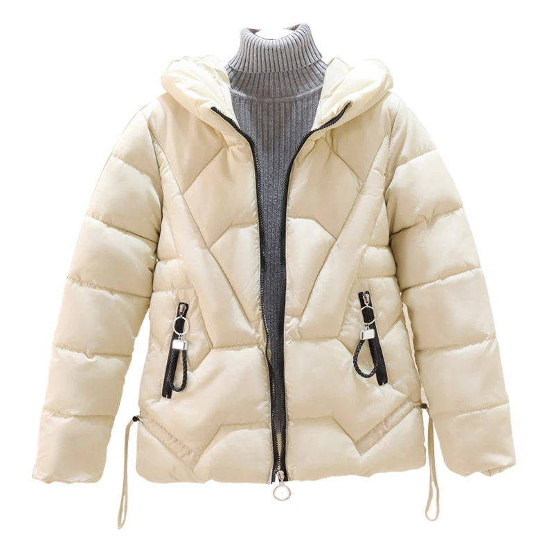 6XL, зимняя куртка, Женская парка, пальто, пуховик, хлопок, осень, Женская теплая одежда, верхняя одежда, с капюшоном, стеганая, 5XL, большой размер, плюс, короткая - Цвет: Beige