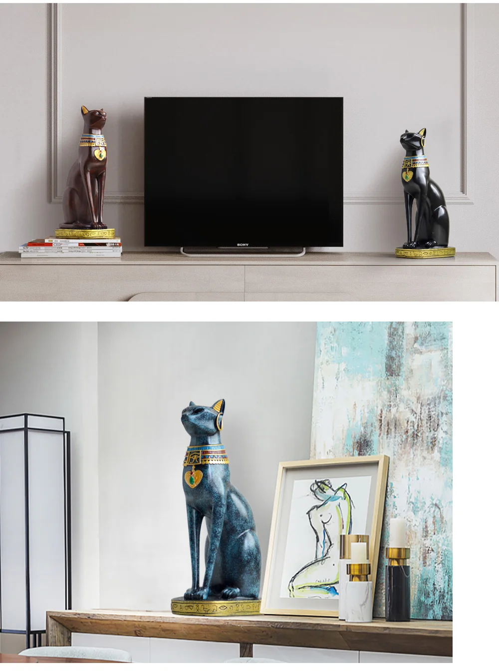 Resin Art Egyptian Cat Sculpture Home Decor Bedroom Desktop Bar Decor Accessories Vintage Crafts Figurine Decor Home Accessories