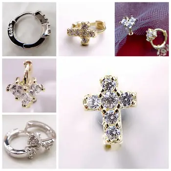 

Girls Huggies Crystal Hoop Earrings for Women 925 sterling silver Butterfly Cubic Zircon Mini Cute cross Jewelry Accessories A30