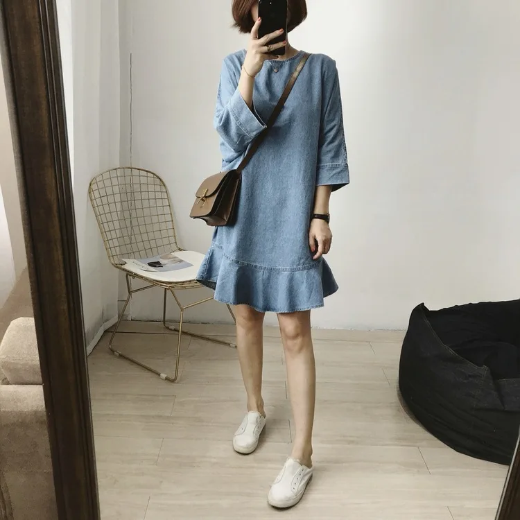 

South Korea Elegant Bat Sleeve Computer Cable Lock Women's Autumn New Style Loose-Fit Slimming Mid-length Flounced Fishtail Skir