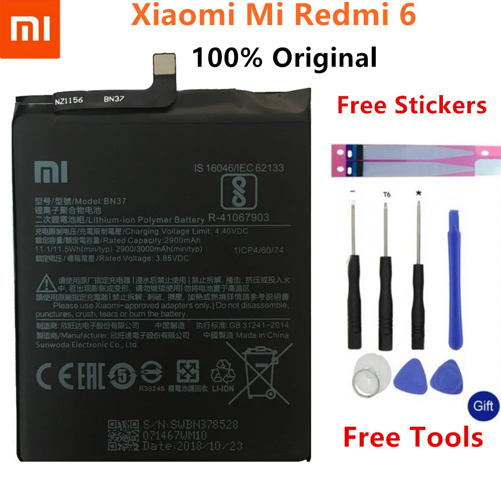 

Xiao Mi Original Battery BN37 3000 mAh for Xiaomi Redmi 6 Redmi6 Redmi 6A High Quality Phone Replacement Batteries+Free Tools