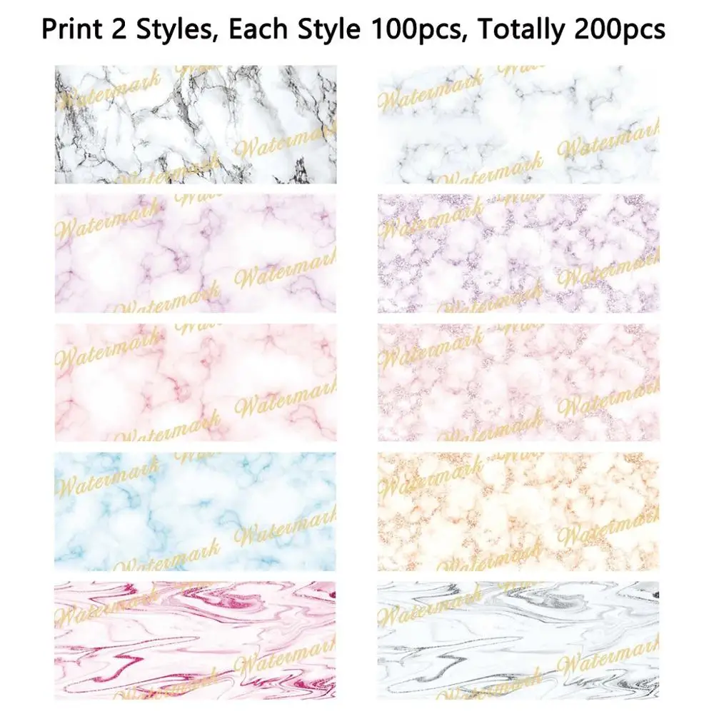 Print 2 Styles 100 шт бумажные карты с мраморным фоном для раздвижных ящиков, добавить логотип или название бизнеса на белом мраморе, розовое золото, блестящий мрамор - Цвет: Print 2 Styles
