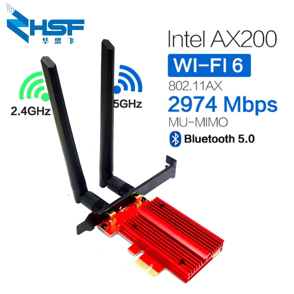 

Wifi 6 PCI-e Network Card 3000Mbps Dual Band 5G 2.4G 802.11AX Bluetooth 5.0 Wireless Wifi6 PCI Express Antenna For Intel AX200