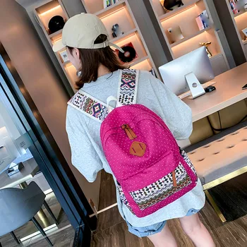 

Women Canvas Printing Backpack Casual School Bags for Teenage Girls Ethnic Style Outing Travel 3PC Bag Female Backpacks #823