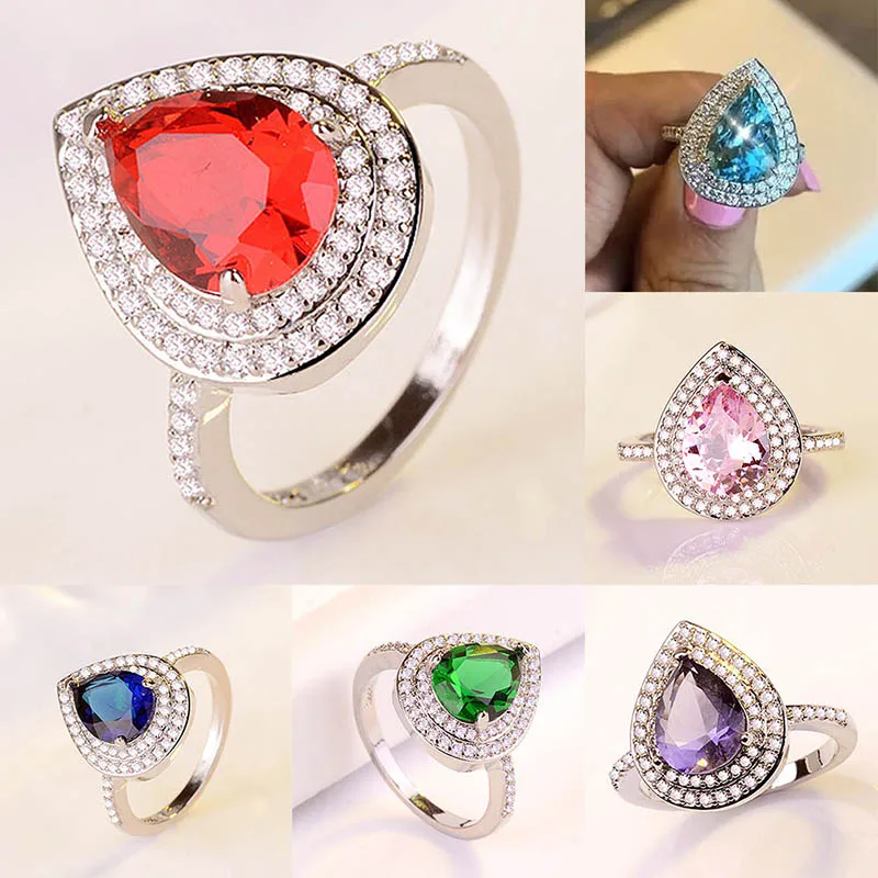 

High Quality Drop Green Crystal with Micro AAA Cubic Zirconia Stone Rings for Women Jewelry Party
