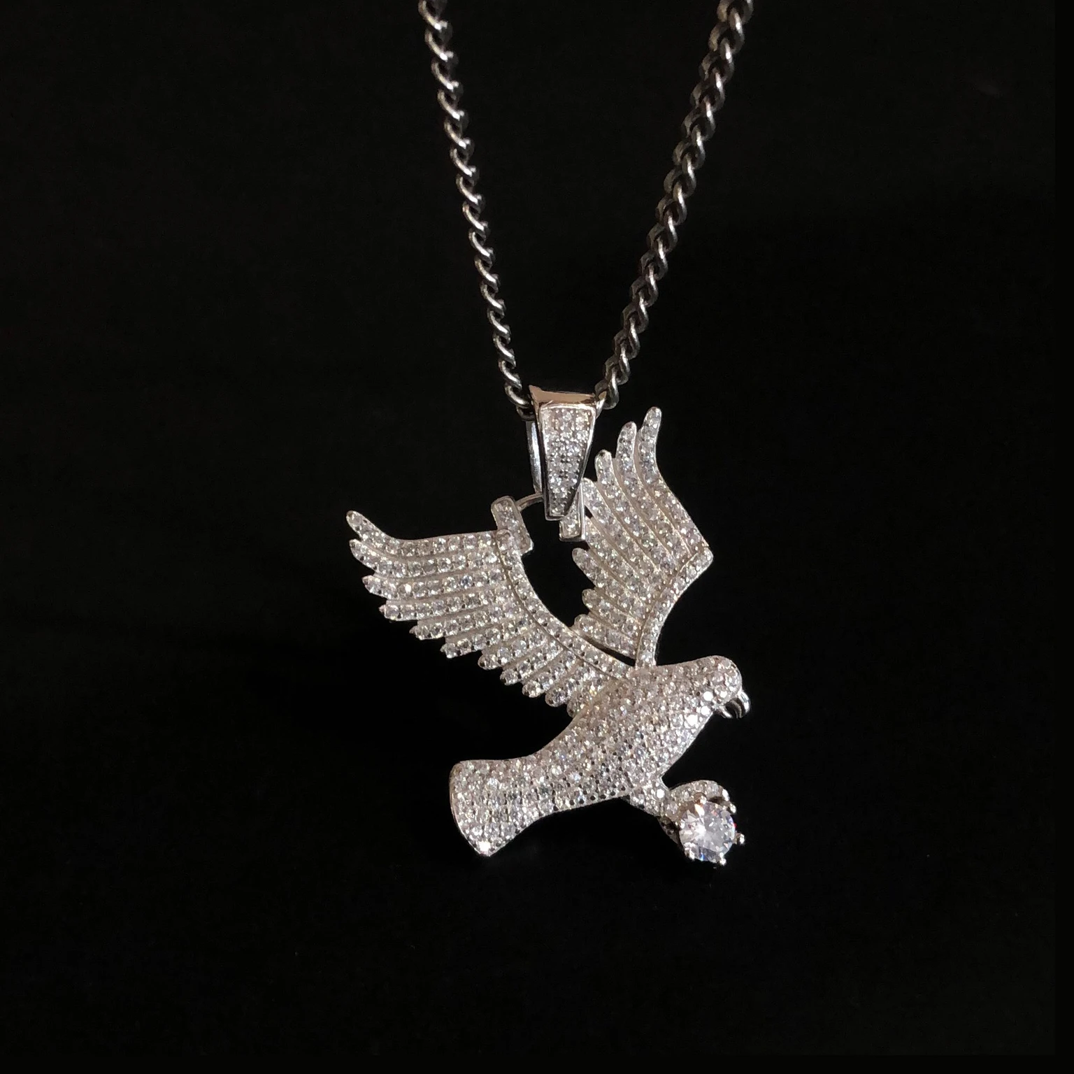 

2022 New Style High Street Eagle Design 925 Sterling Silver Zircon Studded Diamond Hip Hop Necklace Pendant For Women Men
