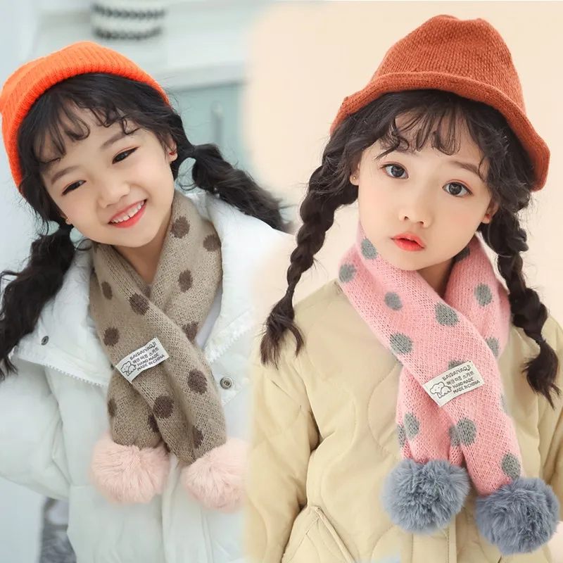 winter unisex kid Acrylic scarf children neck warmer scarves soft cute dot print kids scarf