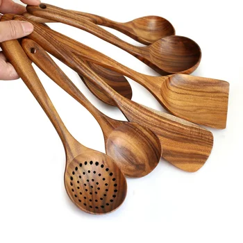 

Natural Teak Wood Tableware Spoon Long Rice Colander Soup Skimmer Cooking Soup Spoons Scoop Kitchen Tool Set dropshipping