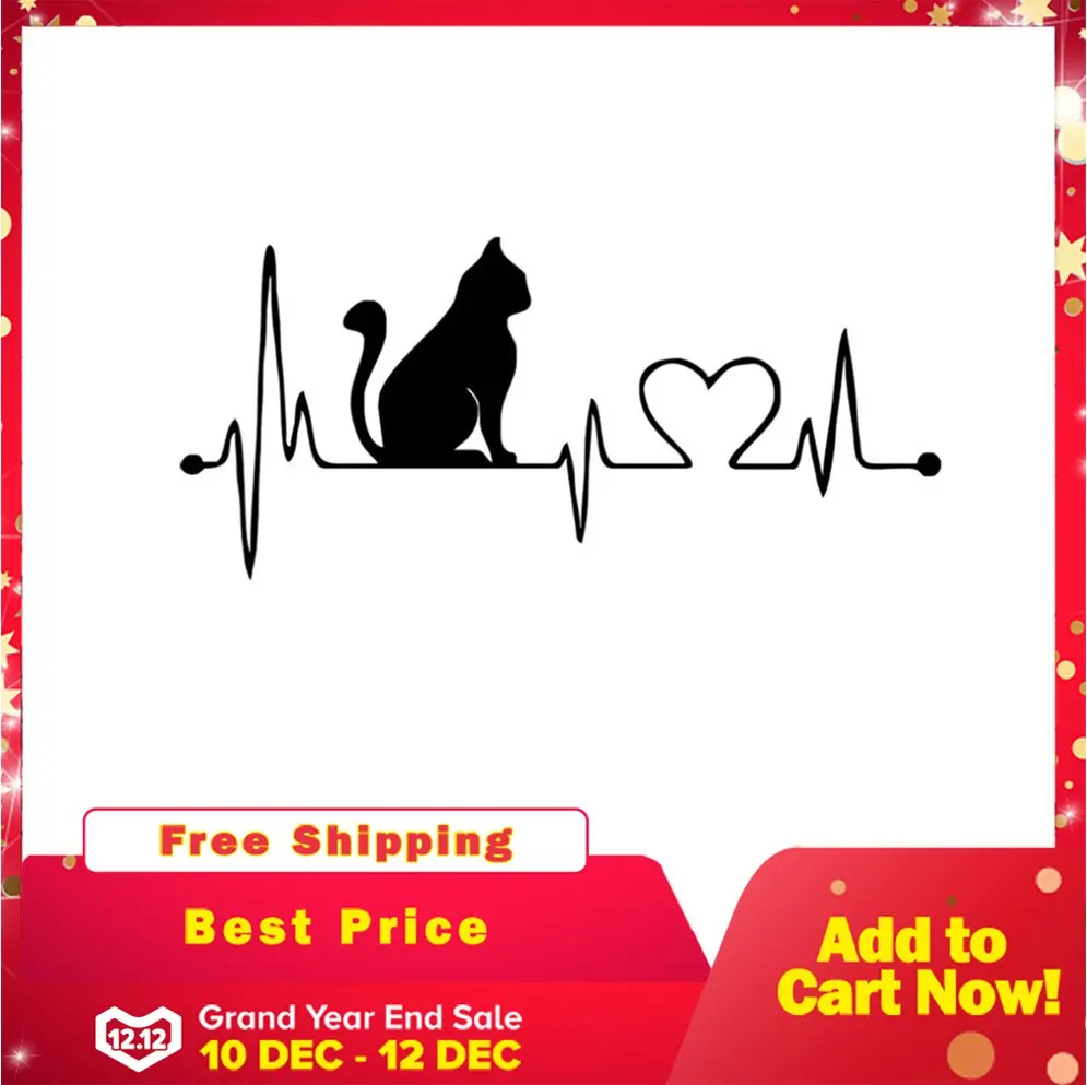 Trendy Design Pet Cat Heartbeat Lifeline PET Decal Unique Car Body Stickers Car Styling Truck Accessories