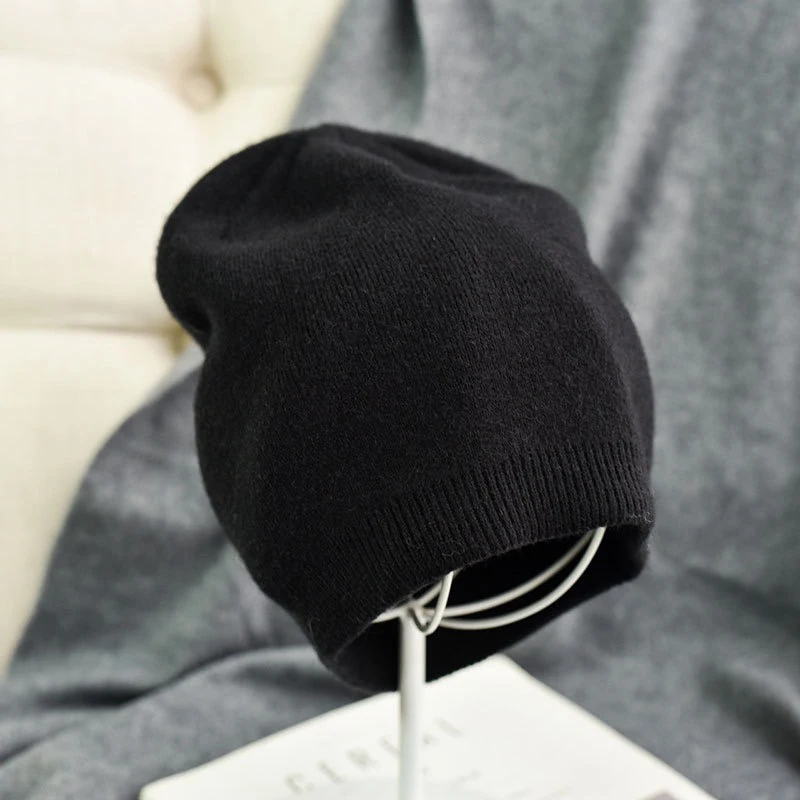 2021 New Unisex Autumn winter solid color real cashmere beanies skullies best matched cashmere man woman Warm skullies 5