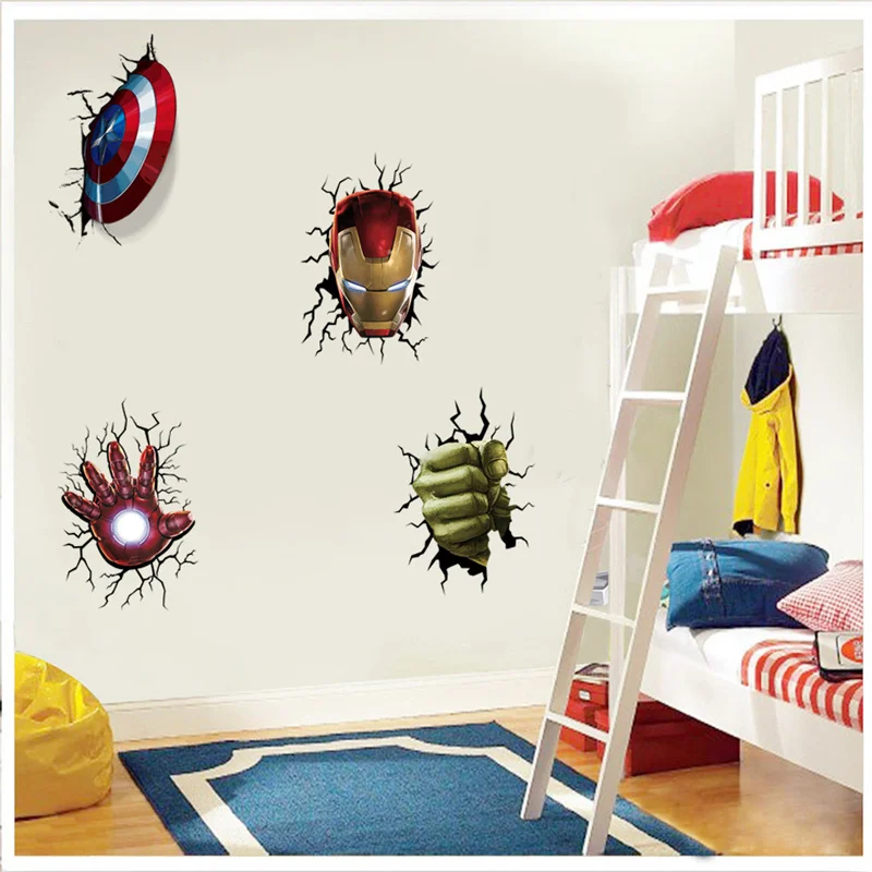 Cartoon Broken Avenger Wall Stickers For Kids Room Children Bedroom  Decor Home Movie Mural Boys room decor