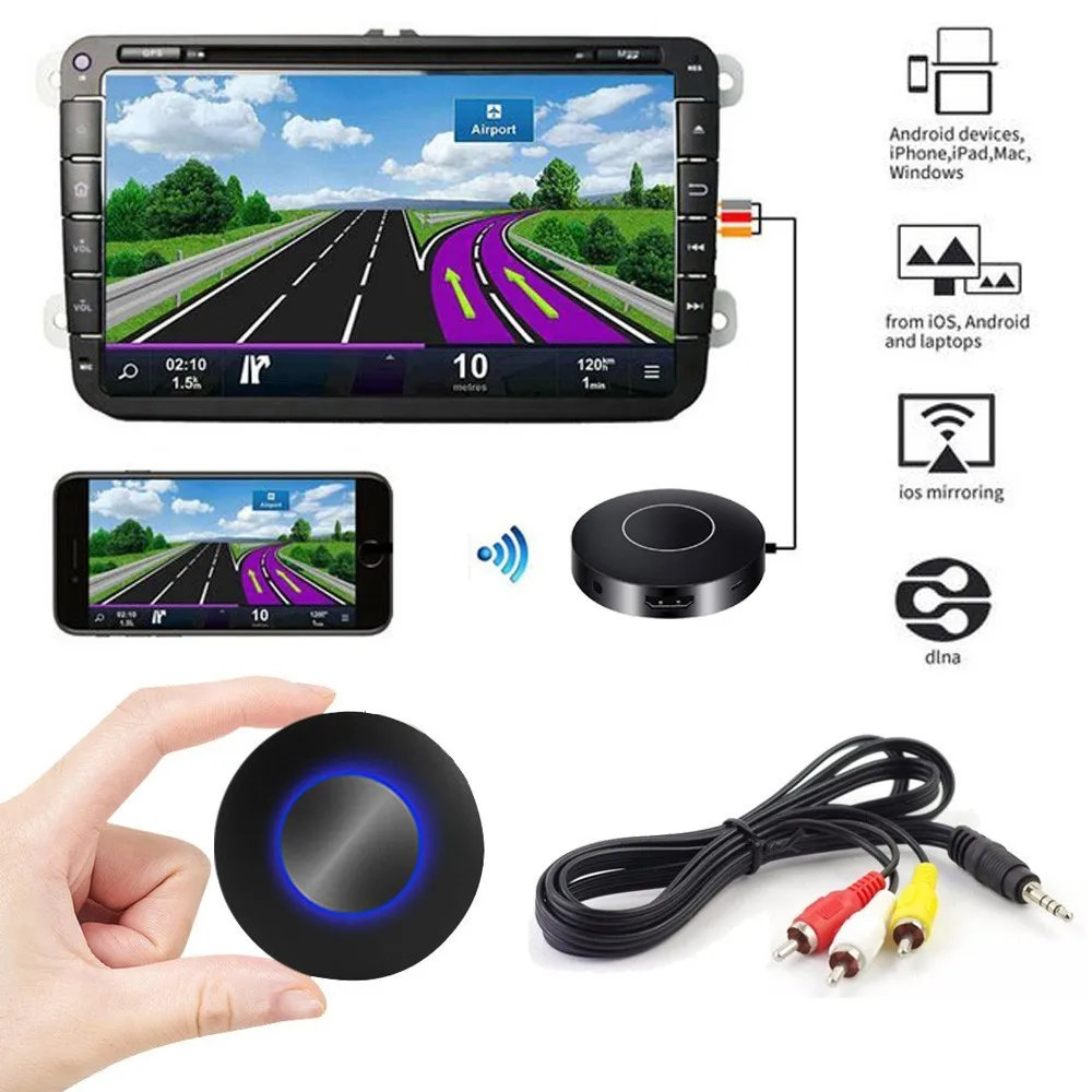 for Car Airplay Miracast Mirascreen Wifi Wireless Display Dongle Analog AV RCA HDMI Streamer Mirror Same Screen Stream Cast