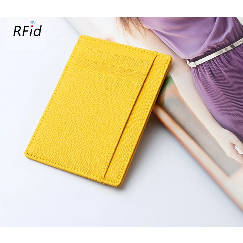 RFID коровья кожа милая Мода карамельный цвет бизнес держатель для карт женщин Safiano Крест шаблон широкого размера плюс id карты Чехол кошелек - Цвет: yellow