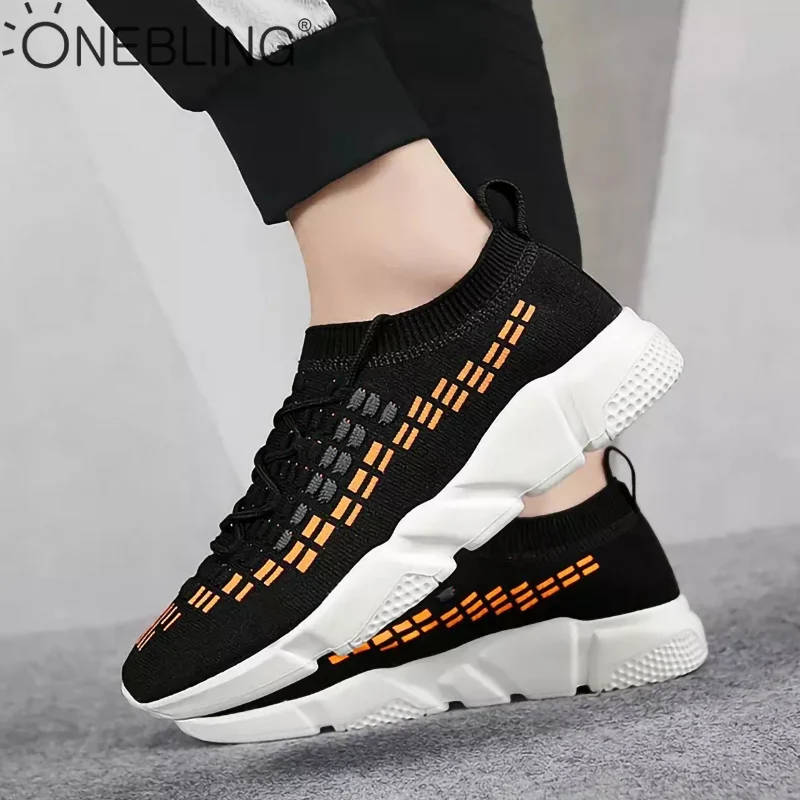 

OneBling Breathable Knit Sock Flat Platform Sneakers Men Shoes 2019 Summer Autumn Man Casual Shoes Light Soft Sole Walking Shoes