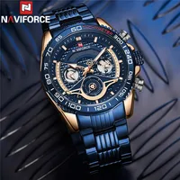 NAVIFORCE-Reloj de pulsera deportivo para hombre, cronógrafo de cuarzo y acero inoxidable, estilo militar, color azul y dorado, marca superior de lujo, a la moda, regalo, 9185