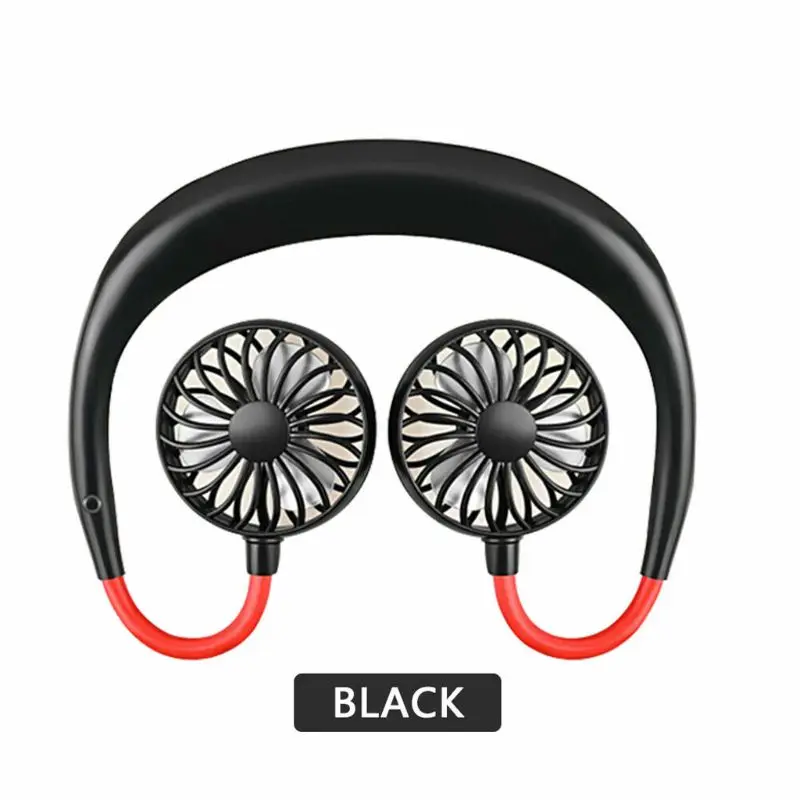 Черный Hands-free Шея группа Hands-Free Висячие USB Перезаряжаемый двойной вентилятор мини воздушный охладитель летний портативный - Цвет: Черный