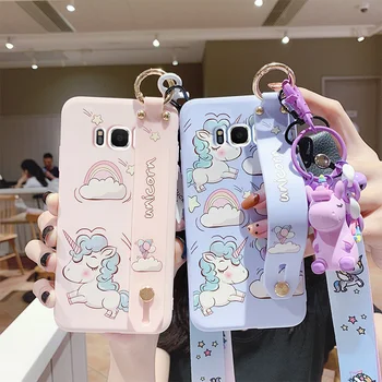 

For Samsung S10 plus unicorn case S8/9+ cute cartoon cover for Galaxy s9plus soft shell s8plus girl gifts with hand waist +strap