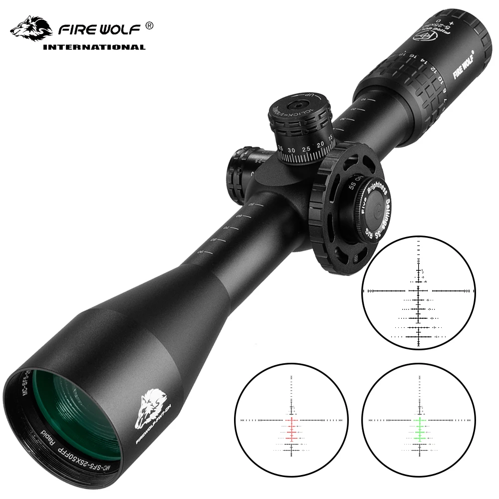 Тактический Большой маховик Fire wolf 5 25X50 FFP оптический прицел для винтовки красный зеленый охотничий