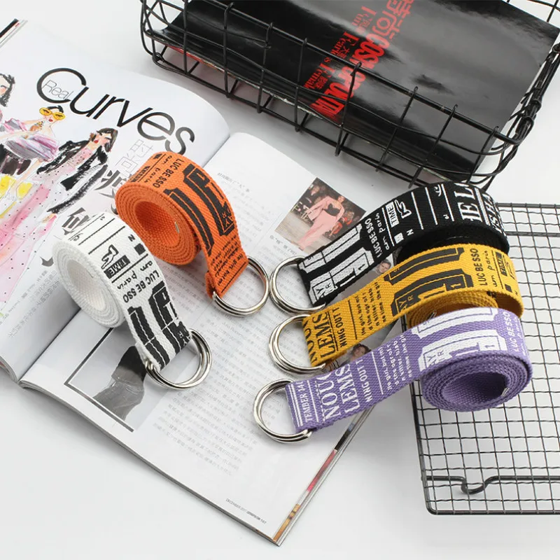 

Canvas Belt Korean Version Fashion Lengthen Canvas Belt Literary Style Unisex Student Belt trend D Ring Double Buckle Belts