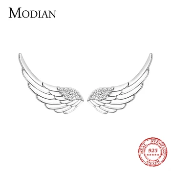 

Modian Real 100% 925 Sterling Silver Wings Clear Zircon Fashion Stud Earrings For Women Charm Tiny Sterling Silver Jewelry