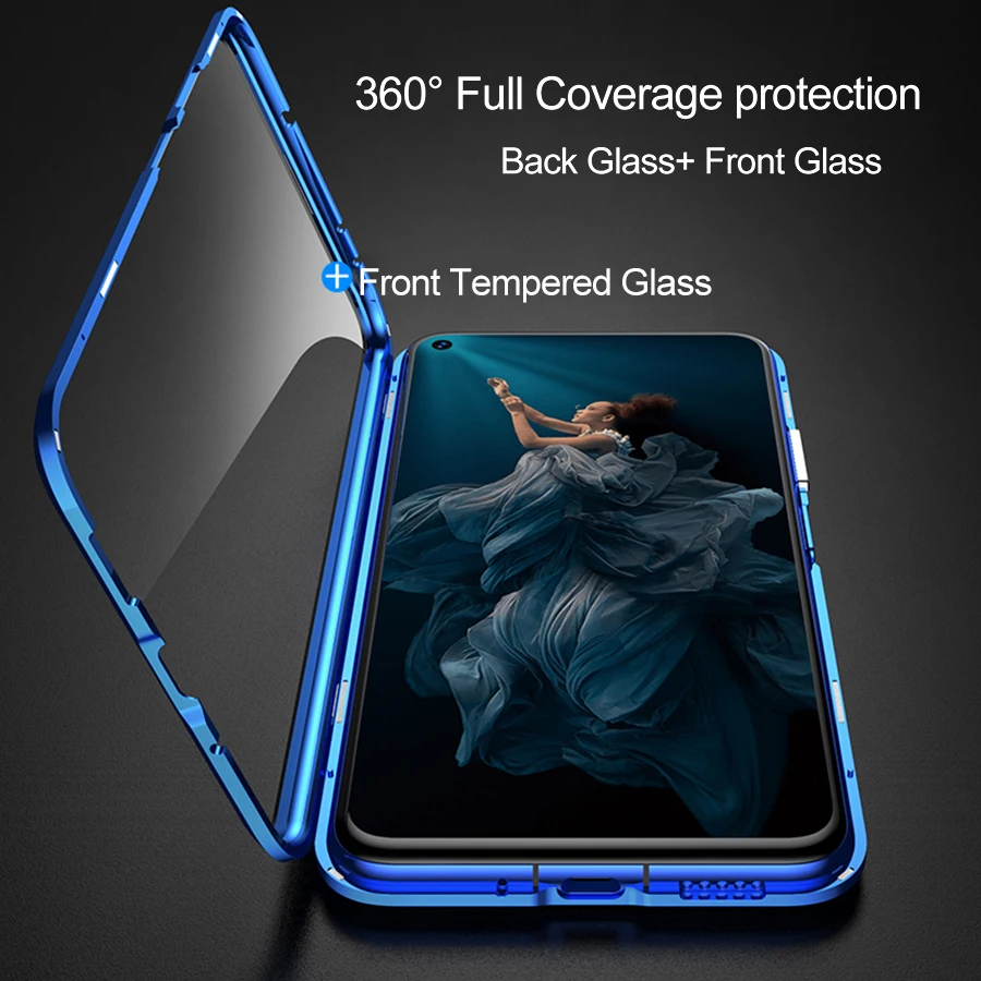 Изогнутый на 360 ° защитный чехол Honor20 Магнитная металлическая рамка двойное