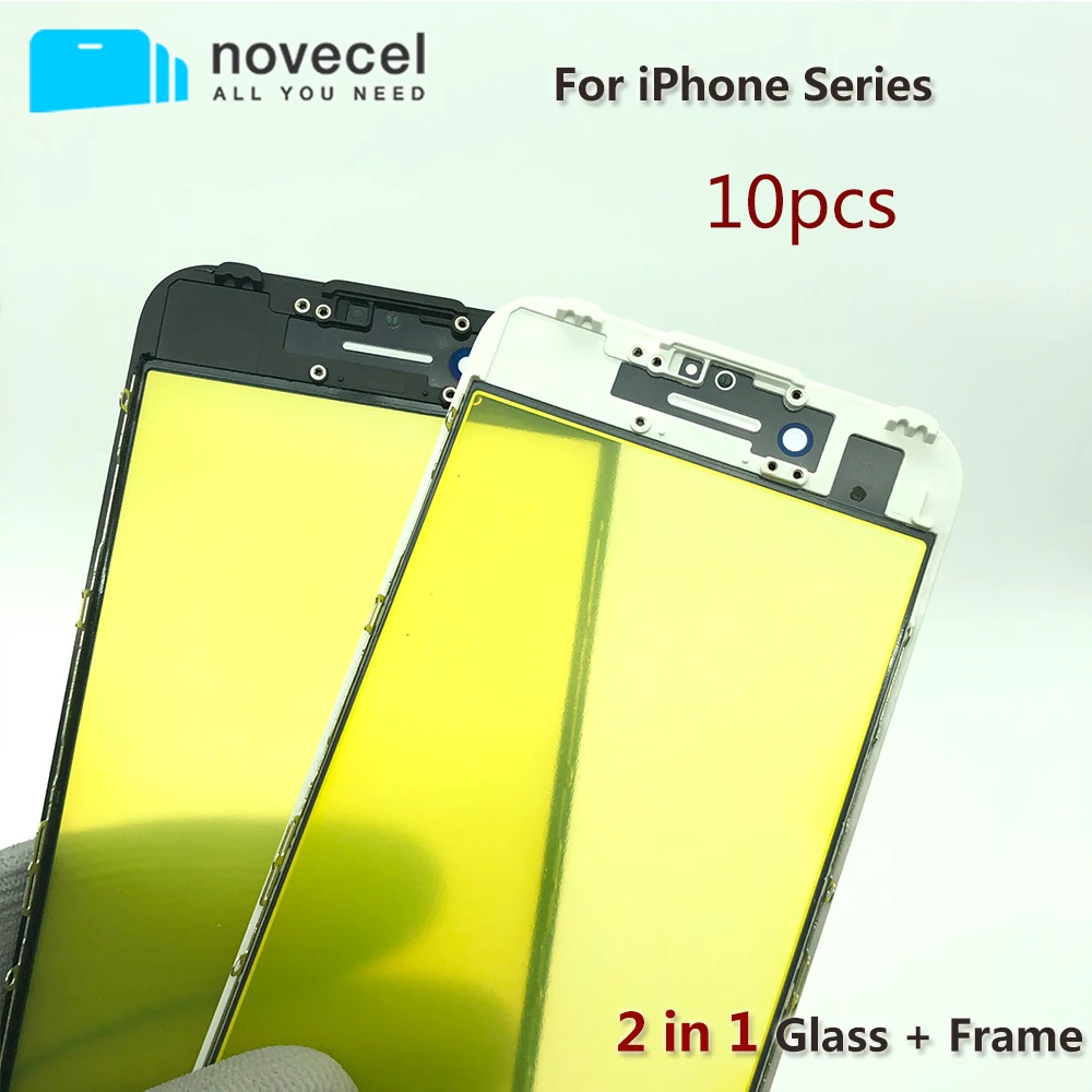 10pcs 2 in 1 Cold Press Front Outer Screen Glass with Frame for iPhone 6 6S 7 8 Plus Screen Protector Cracked Glass Replacement