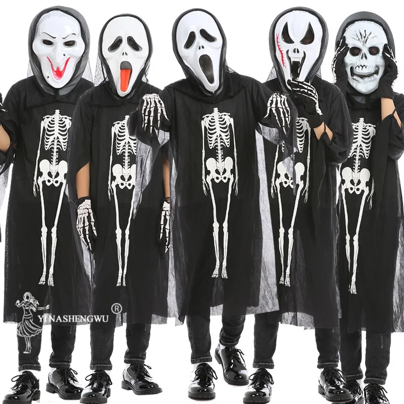 

Cosplay Costume Adult Ghost Clothes Halloween Costume Child Horror Clothes Skull Skeleton Demon Ghost Child Robes Scary Mask